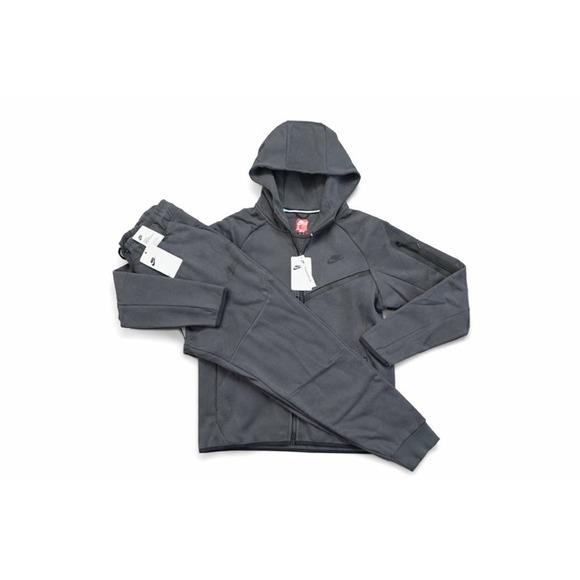 Nike Tech Fleece Tracksuit Set Mens Charcoal Grey Full Zip Hoodie Joggers (S) - Picture 2 of 4